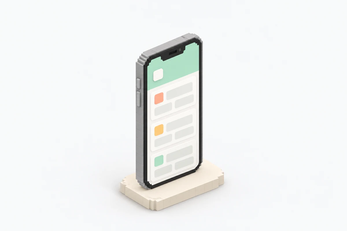 Original demo illustration of a mint voxel iPhone with a generic interface.